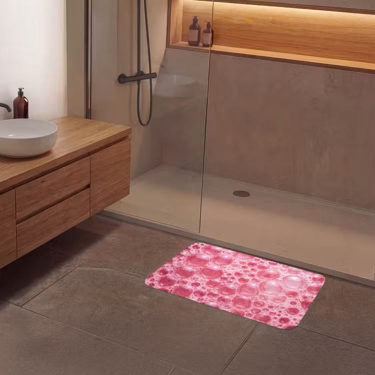 Roze - Schuim - Bubbels Badmat middel -sfeer2