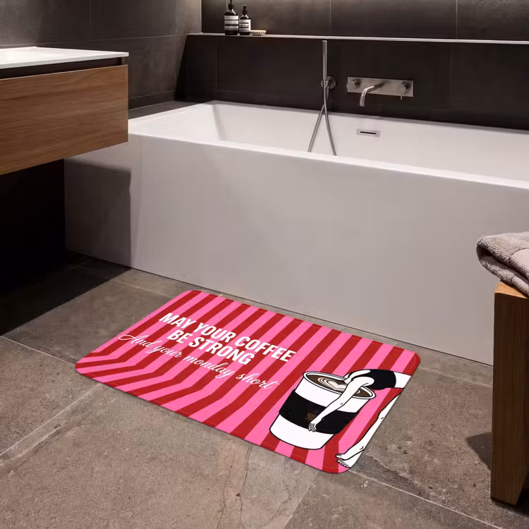 Roze - Strepen - Koffie - Maandag Badmat middel -sfeer3