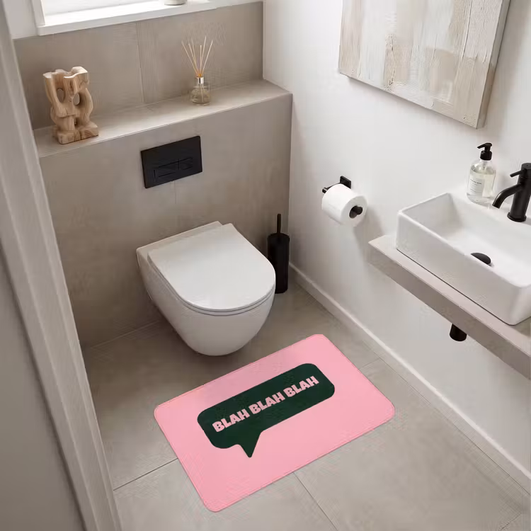 Roze - Tekstwolk - Groen - BLAH BLAH BLAH Badmat middel -sfeer4