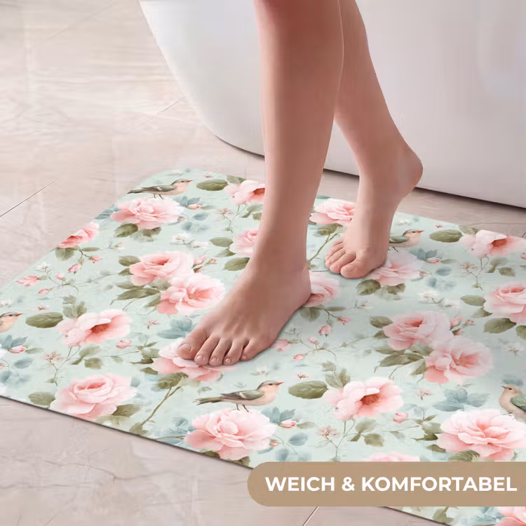 Rozen - Vogels - Pastel - Kleurrijk Badmat middel 997 -USP_ZachtDE