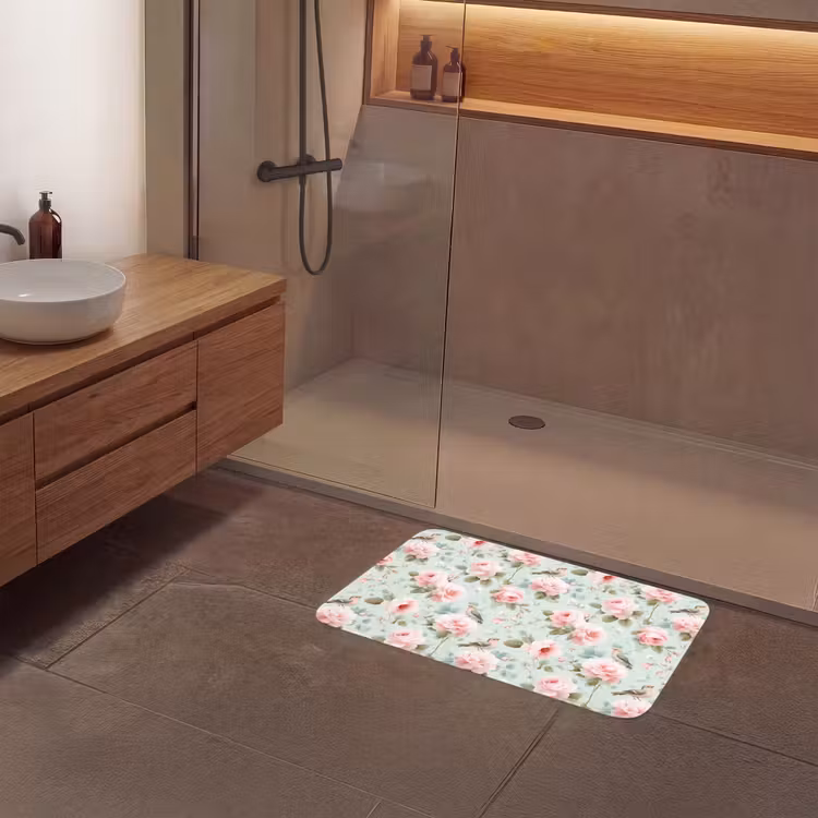 Rozen - Vogels - Pastel - Kleurrijk Badmat middel 997 -sfeer2