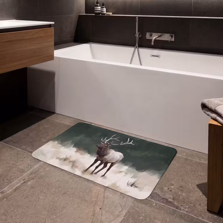 Edelhert - Gewei - Schildering - Rustiek Badmat middel -sfeer3