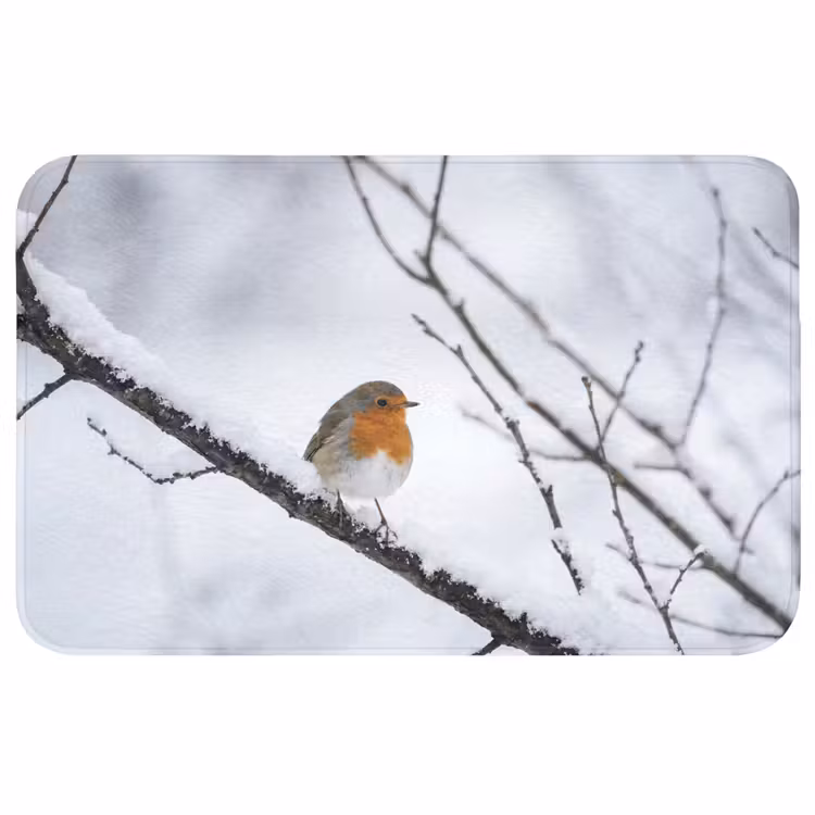 Roodborstje - Tak - Sneeuw - Winter - Levendig Badmat middel -3d