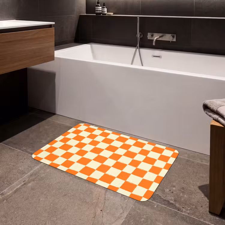 Schaak - Patroon - Oranje Badmat middel 997 -sfeer3