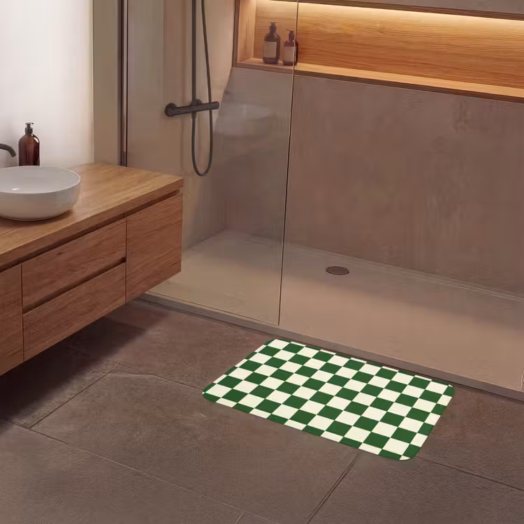 Schaakbord - Patroon - Groen Badmat middel 997 -sfeer2