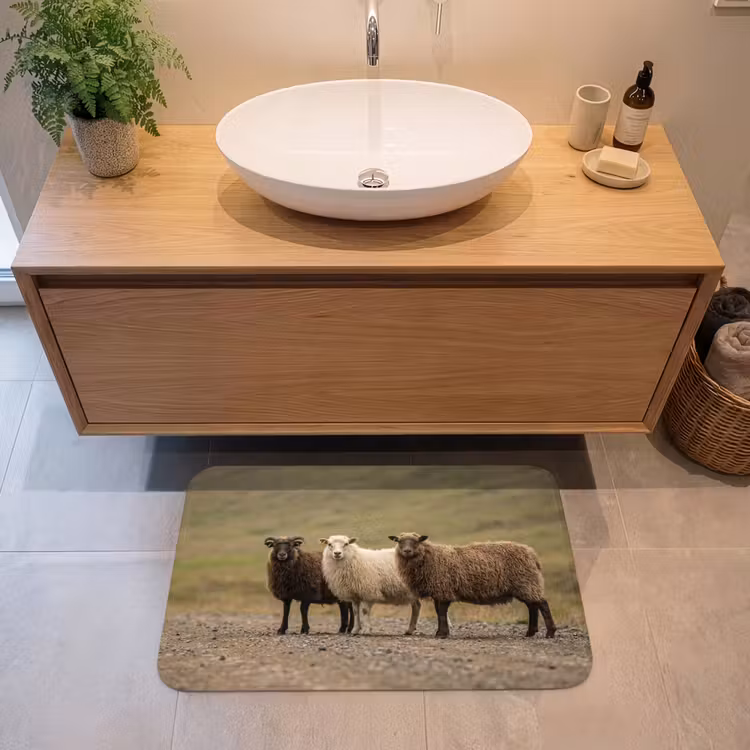Schapen - Bruin - Wit - Grindpad Badmat middel -sfeer1
