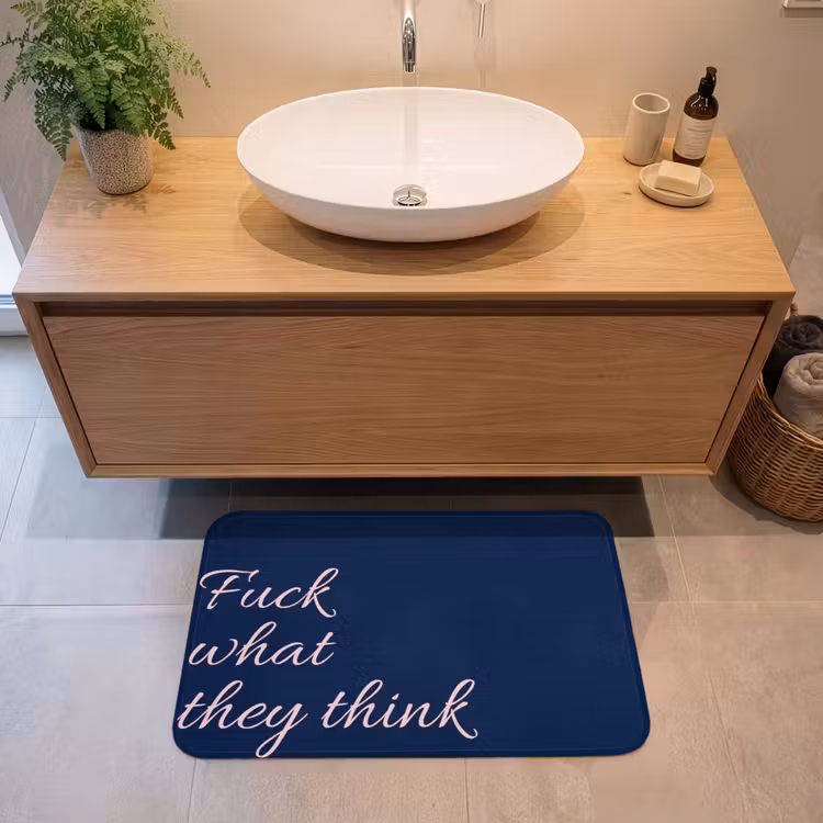 Fuck what they think - Blauw - Cursief Badmat middel -sfeer1