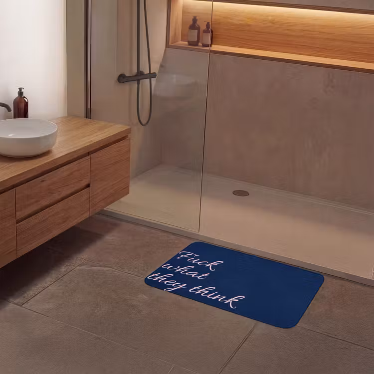 Fuck what they think - Blauw - Cursief Badmat middel -sfeer2