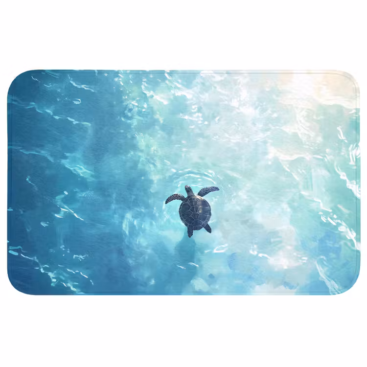 Schildpad - Zee - Blauw - Schittering Badmat middel -3d