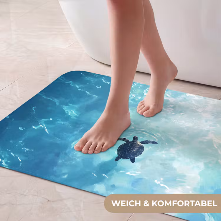 Schildpad - Zee - Blauw - Schittering Badmat middel -USP_ZachtDE