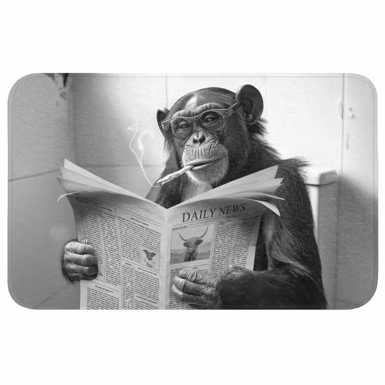 Chimpansee - Aap - Krant - WC - Humor Badmat middel -3d