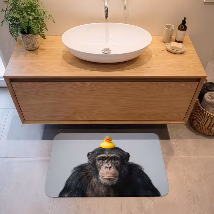 Chimpansee - Badeend - Grijs Badmat middel -sfeer1