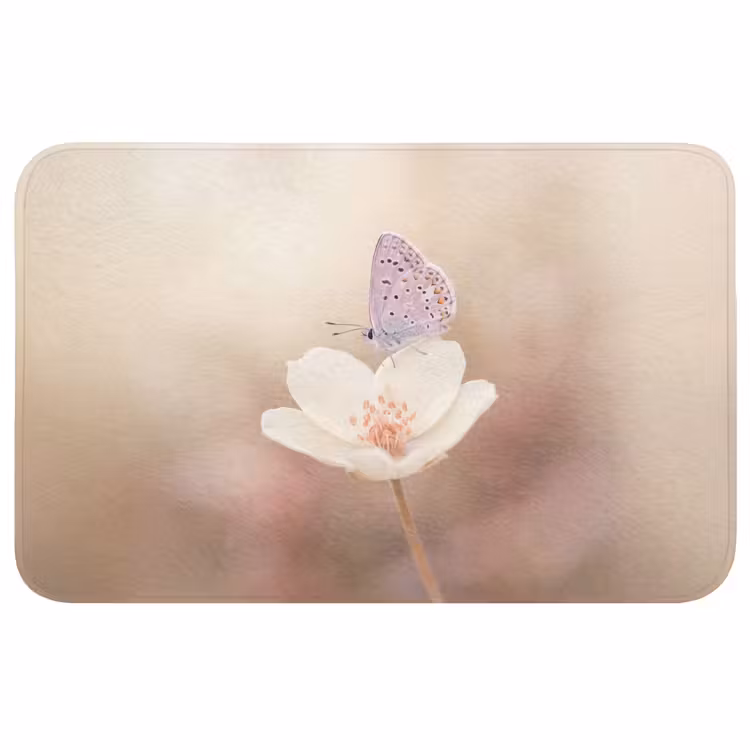 Vlinder - Bloem - Blauw Badmat middel -3d