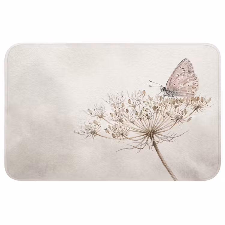 Vlinder - Bloem -Natuur - Beige Badmat middel -3d