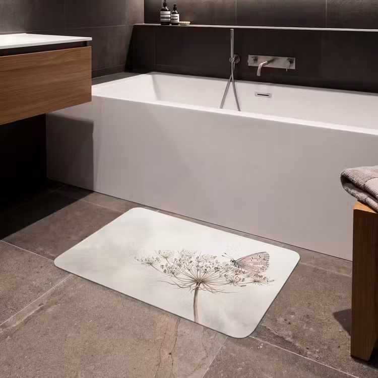 Vlinder - Bloem -Natuur - Beige Badmat middel -sfeer3
