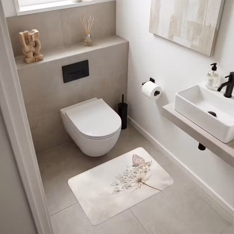 Vlinder - Bloem -Natuur - Beige Badmat middel -sfeer4