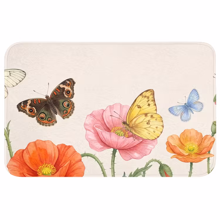 Vlinders - Klaprozen - Illustratie - Kleurrijk Badmat middel -3d