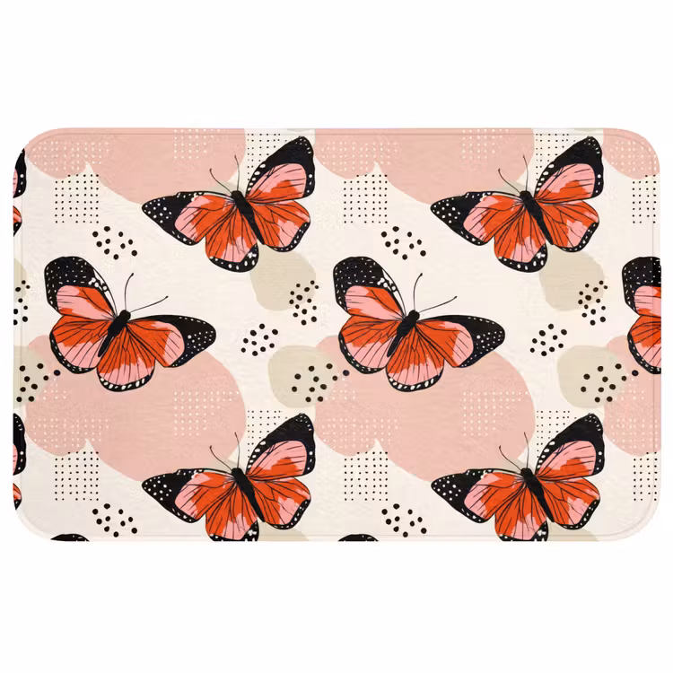 Vlinders - Retro - Kleurrijk Badmat middel 997 -3d