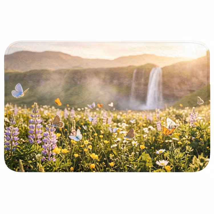 Vlinders - Waterval - Bloemenveld Badmat middel -3d