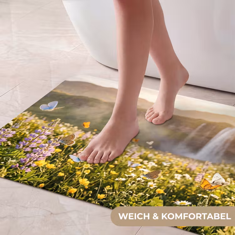 Vlinders - Waterval - Bloemenveld Badmat middel -USP_ZachtDE
