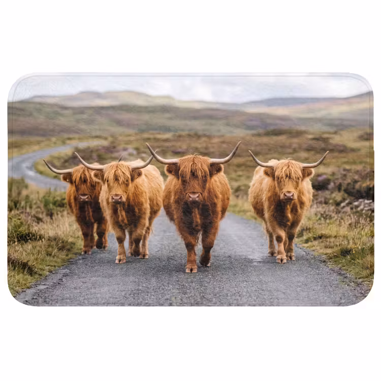 Schotse Hooglanders - Weg - Landschap - Kudde Badmat middel -3d