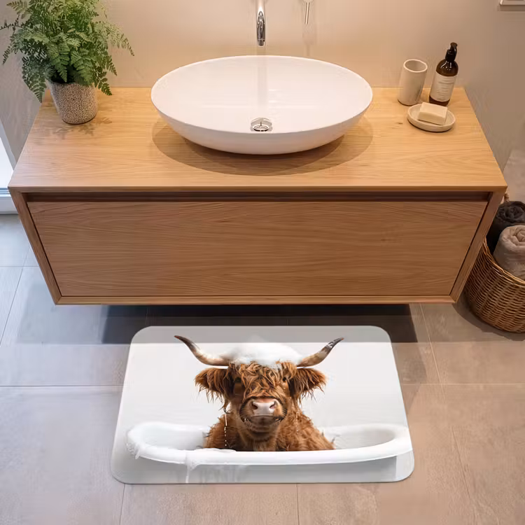 Schotse Hooglander - Bad - Koe - Dieren - Schuim Badmat middel -sfeer1