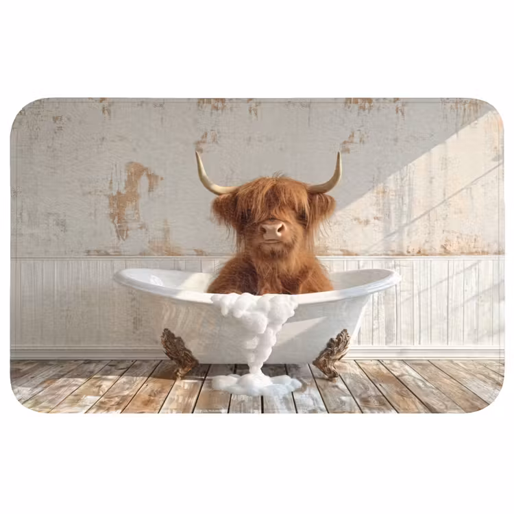 Schotse hooglander - Badkuip - Vintage - Koe Badmat middel -3d