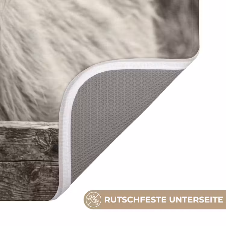 Schotse hooglander - Zwart - Wit - Hout Badmat middel -USP_AntislipDE