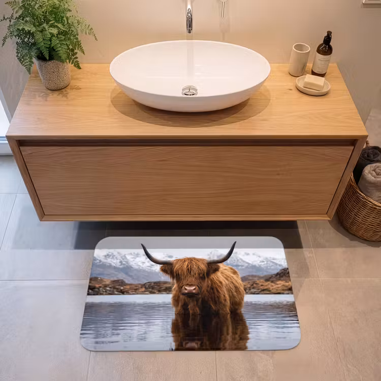 Schotse hooglander - Bruin - Water Badmat middel -sfeer1