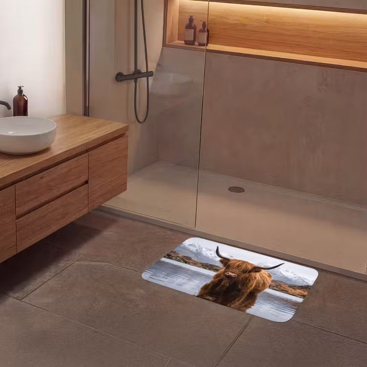 Schotse hooglander - Bruin - Water Badmat middel -sfeer2