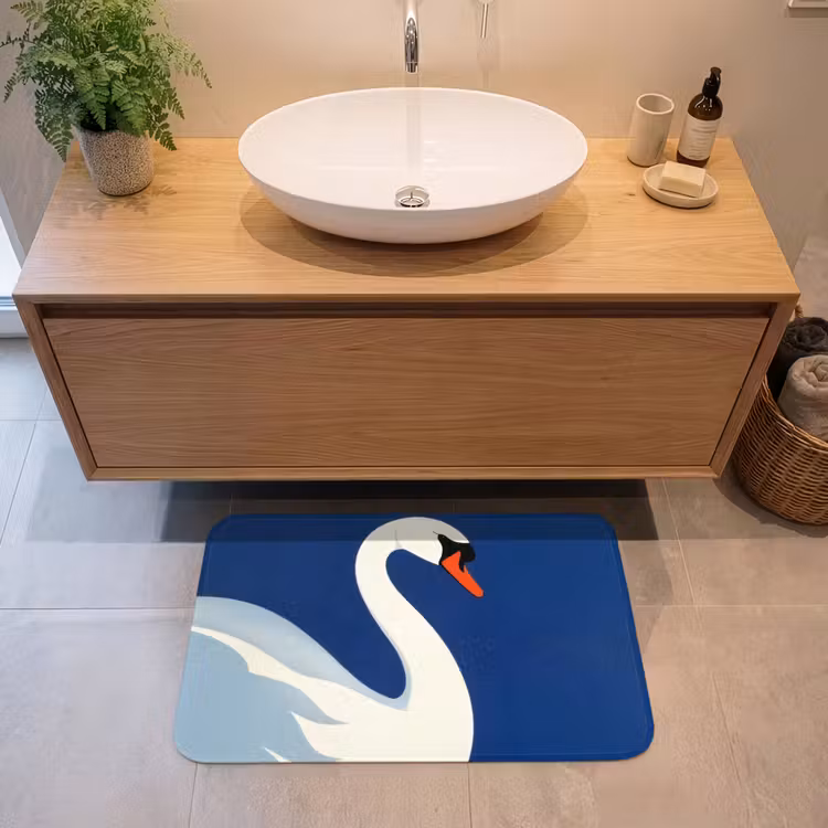 Zwaan - Wit - Snavel - Illustratie Badmat middel -sfeer1