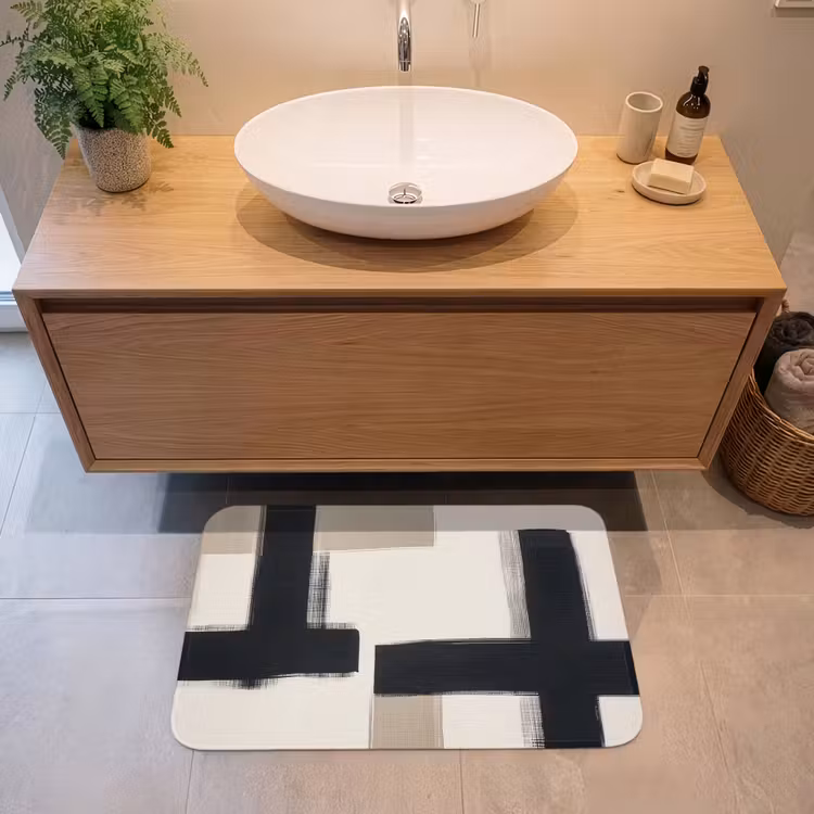 Zwart - Abstract - Japandi Badmat middel -sfeer1