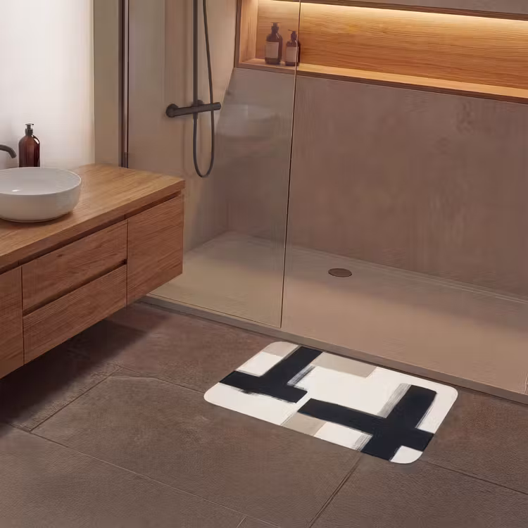 Zwart - Abstract - Japandi Badmat middel -sfeer2