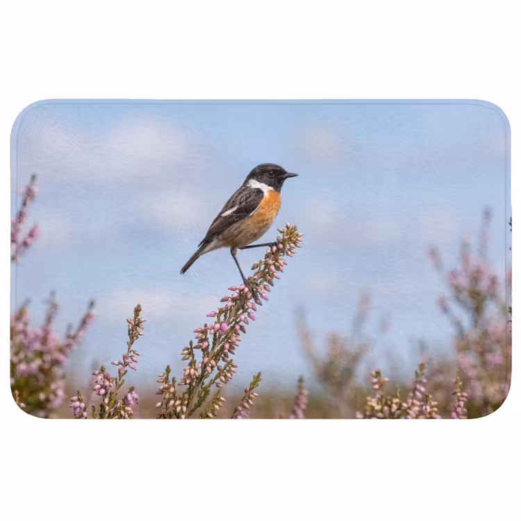 Roodborsttapuit - Heide - Paars - Natuur - Sfeervol Badmat middel -3d