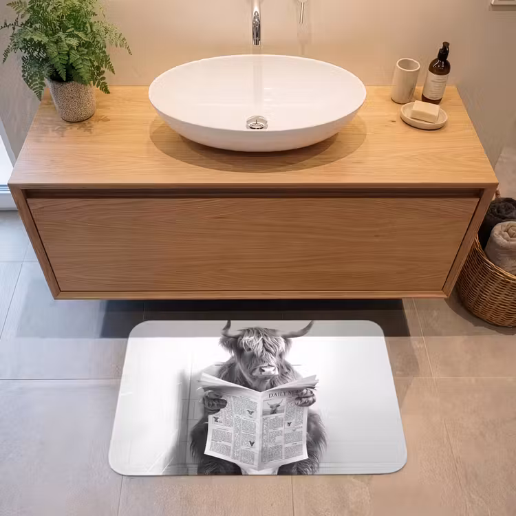 Schotse Hooglander - Dier - Krant - WC Badmat middel -sfeer1