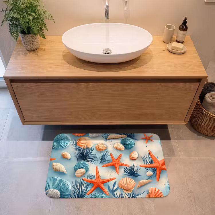 Zeesterren - Schelpen - Illustratie - Zand Badmat middel -sfeer1