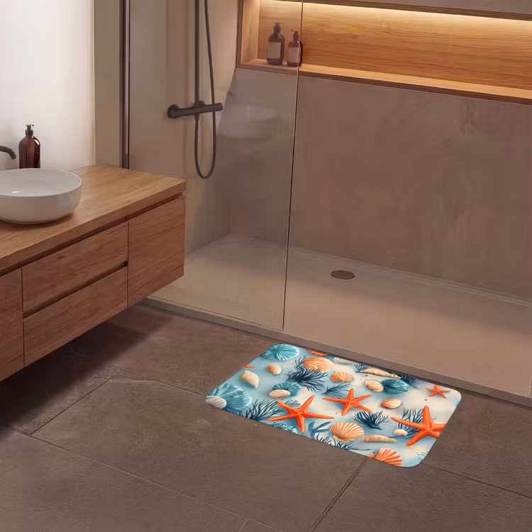 Zeesterren - Schelpen - Illustratie - Zand Badmat middel -sfeer2