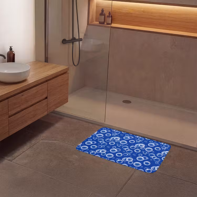Bubbels - Patroon - Blauw Badmat middel -sfeer2