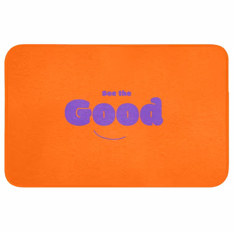 See the good - Paars - Oranje - Smiley Badmat middel -3d
