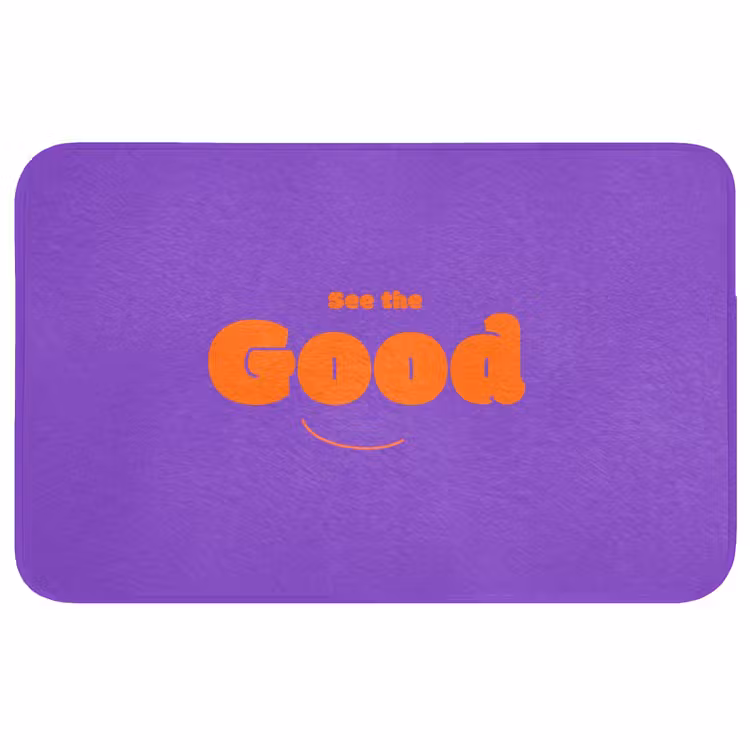 See the good - Oranje - Paars - Smiley Badmat middel -3d