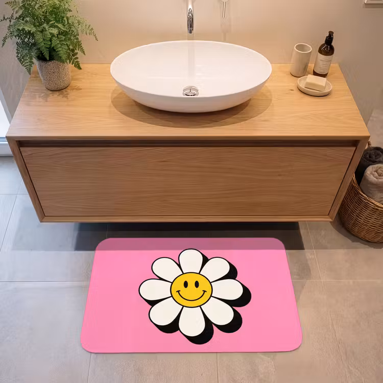 Smiley - Bloem - Roze Badmat middel -sfeer1