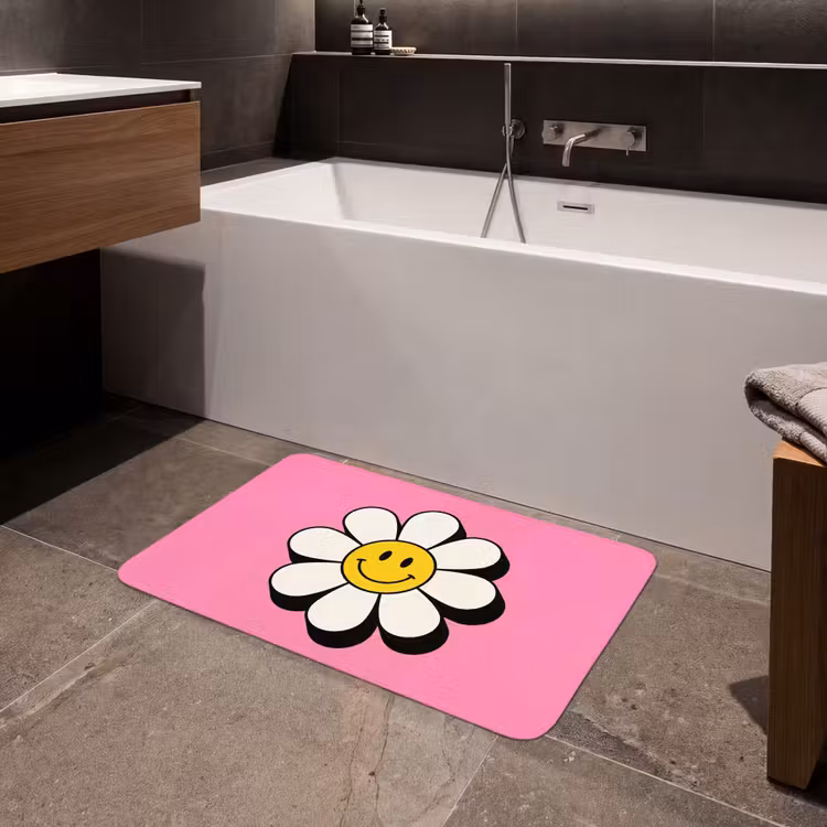 Smiley - Bloem - Roze Badmat middel -sfeer3
