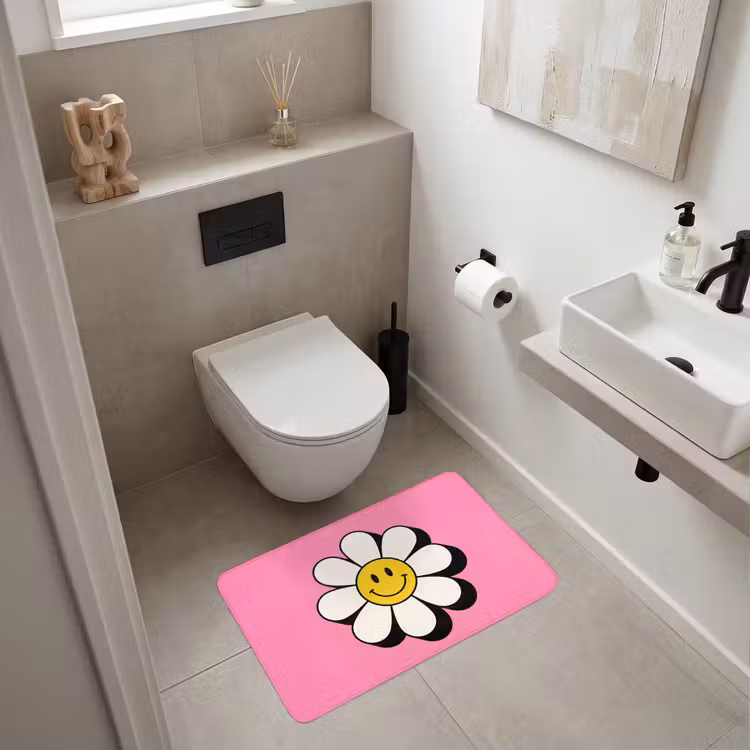 Smiley - Bloem - Roze Badmat middel -sfeer4