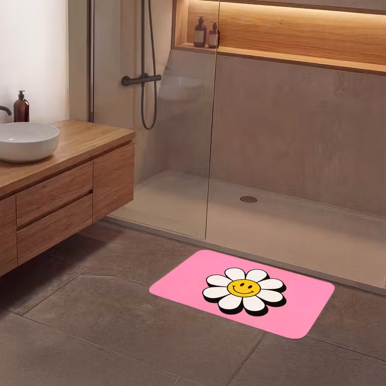 Smiley - Bloem - Roze Badmat middel -sfeer2