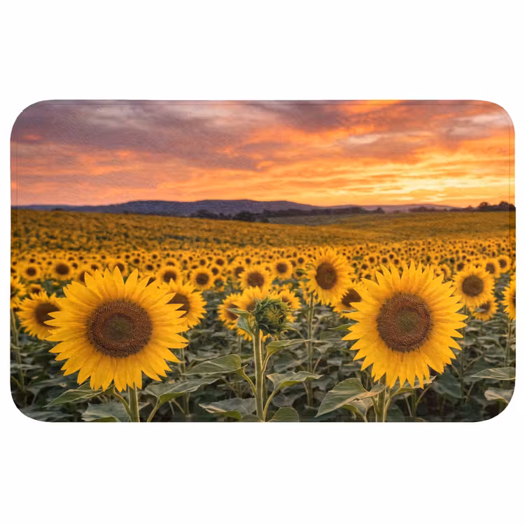Zonnebloemen - Heuvellandschap - Geel Badmat middel -3d