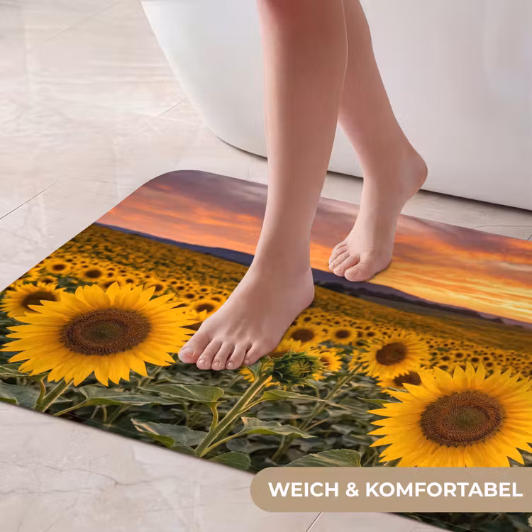 Zonnebloemen - Heuvellandschap - Geel Badmat middel -USP_ZachtDE