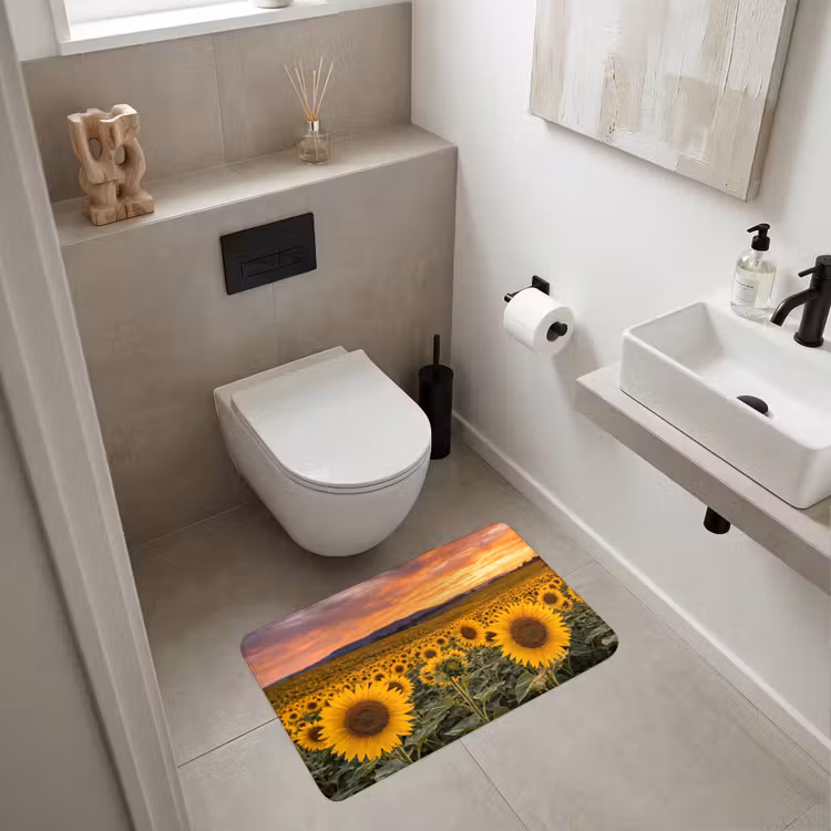 Zonnebloemen - Heuvellandschap - Geel Badmat middel -sfeer4