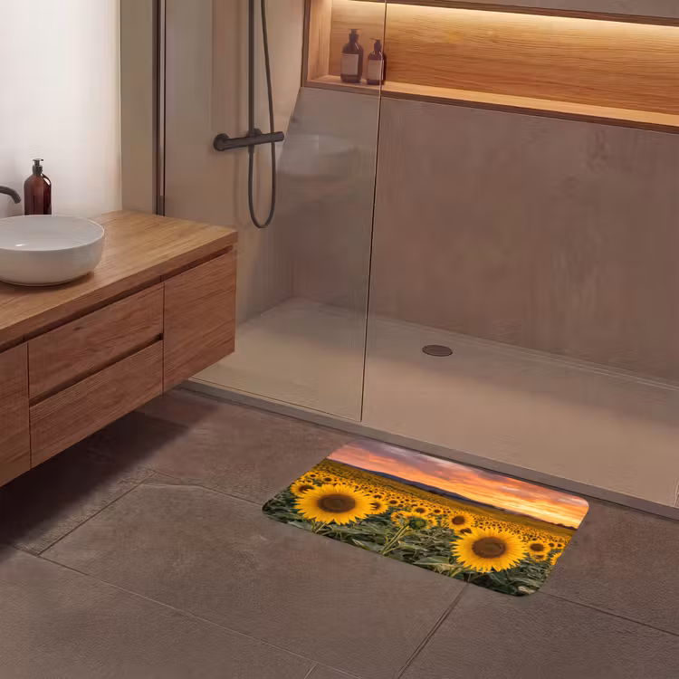 Zonnebloemen - Heuvellandschap - Geel Badmat middel -sfeer2