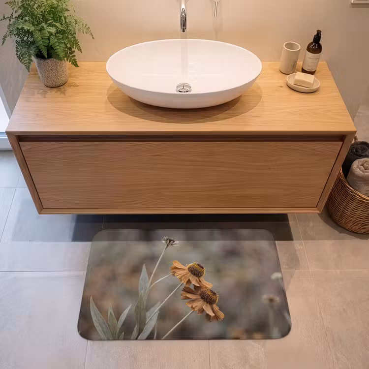 Zonnehoed - Droogbloemen - Geel - Warm Badmat middel -sfeer1