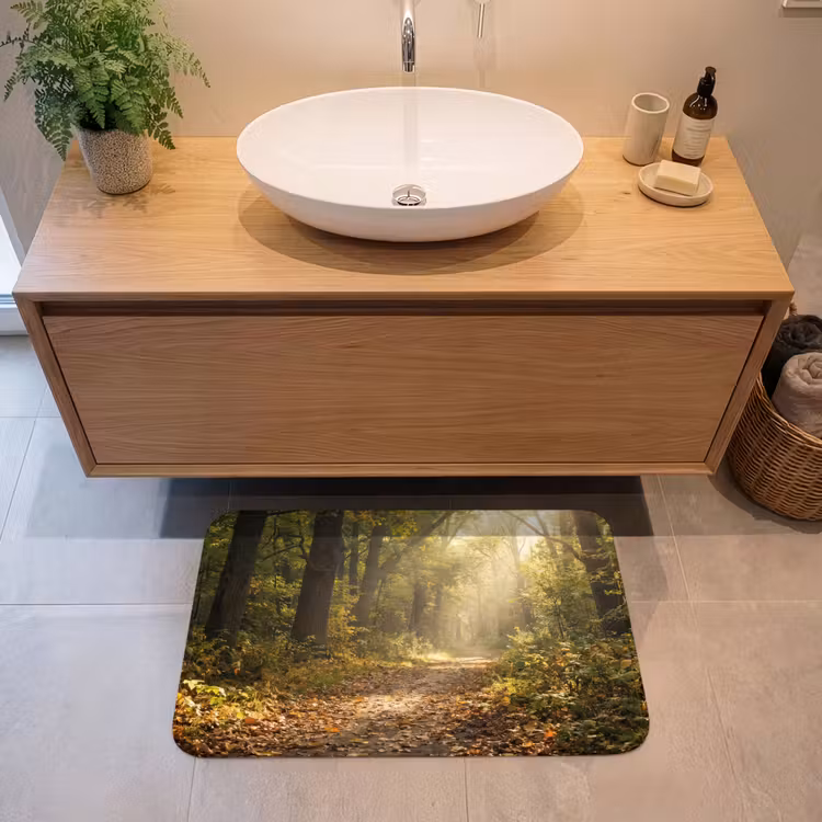 Zonlicht - Bospad - Bomen Badmat middel -sfeer1